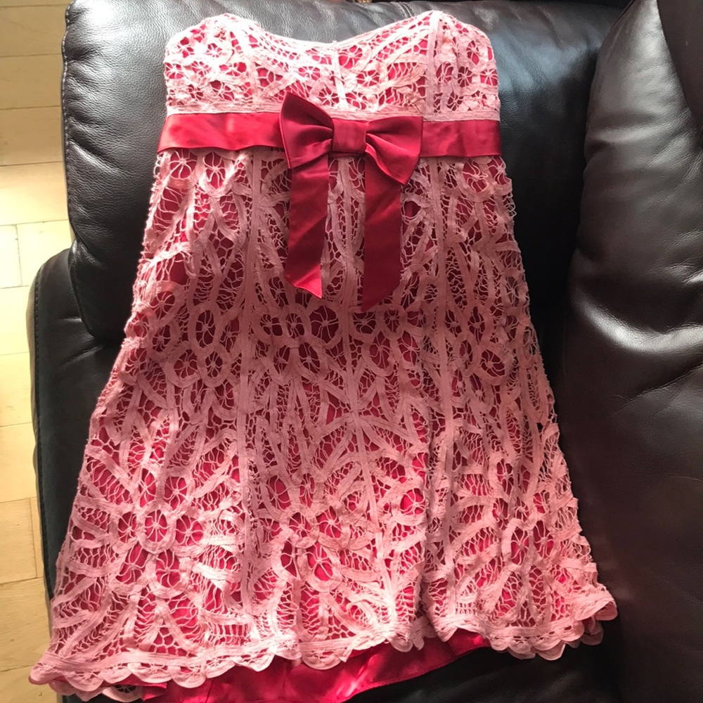 BetsyJohnson Pink and Red Strapless Dress